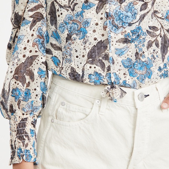 NWOT JOIE cream/blue floral smocked peasant blouse size XS new without tags - Picture 3 of 12